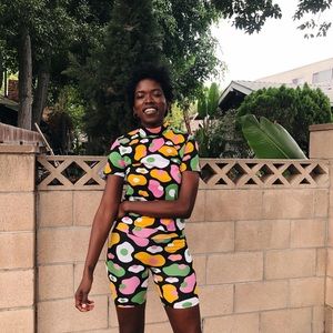 ISO nooworks biker shorts in Egg print